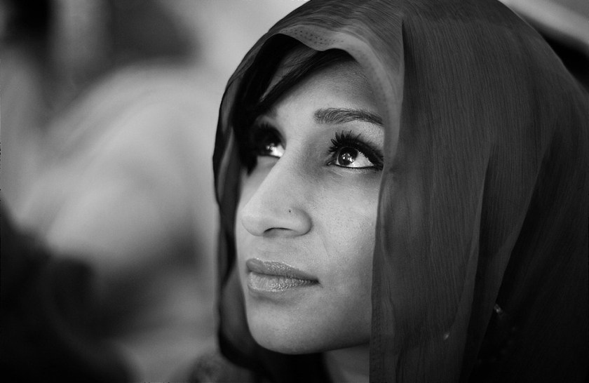 B&amp;W closeup of hooded woman