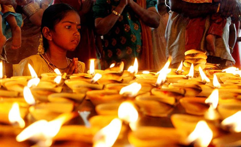 Lit candles at Hindu Festival